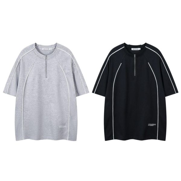 BOXY胸拉鍊解構短T 