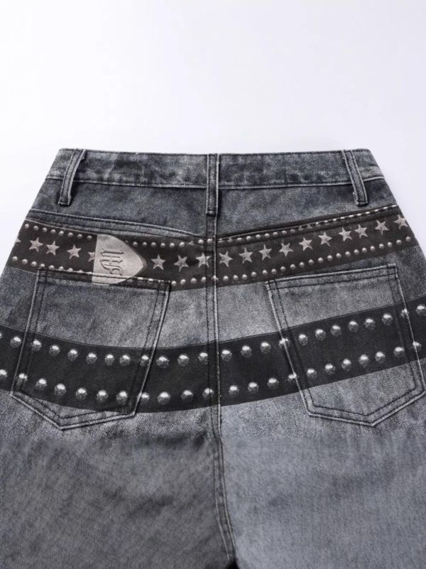 美式腰帶塗鴉彎刀褲 