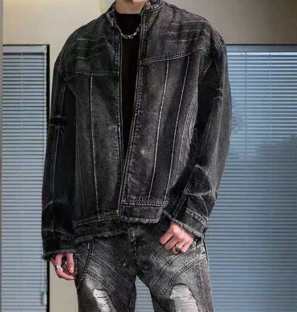 立領水洗牛仔外套 