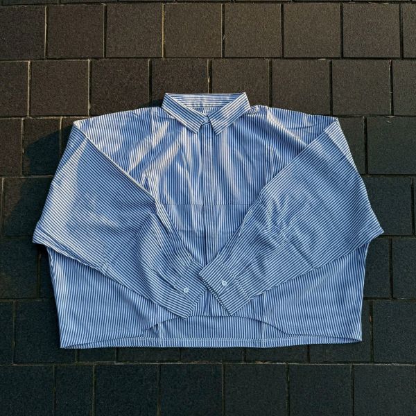 韓國寬短條紋襯衫 