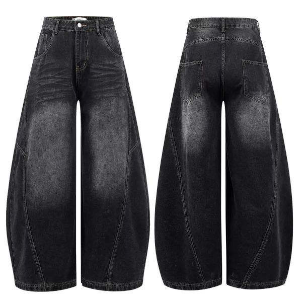 刷白解構線條彎刀褲 