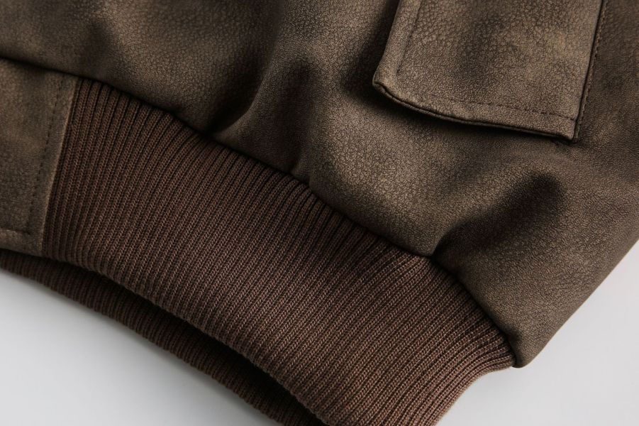 美式復古CLEAN FIT連帽皮外套 