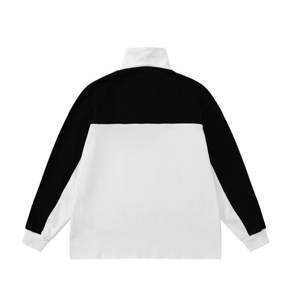 美式反光條撞色半開領上衣 