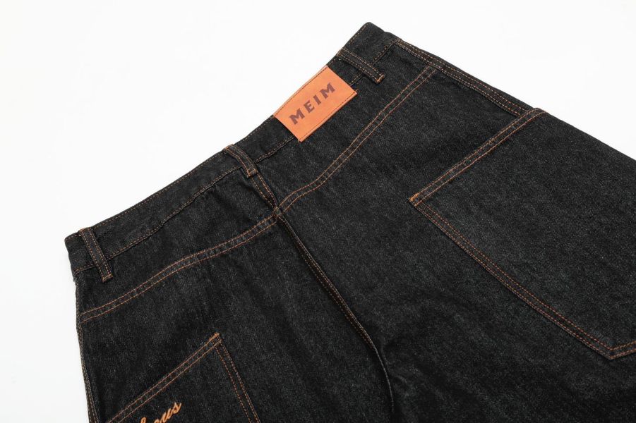 刺繡單寧解構彎刀褲 