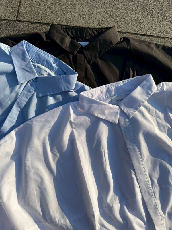 韓國寬短素面襯衫 