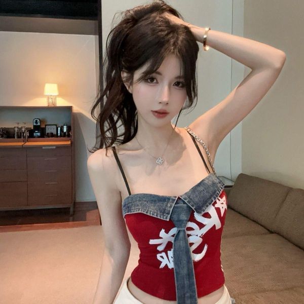 美式牛仔拼布小背心 