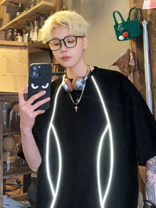 麂皮星解構反光短T 