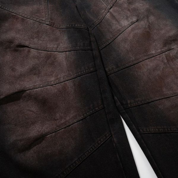 美式廢土壓紋闊腿褲 