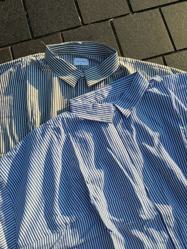 韓國寬短條紋襯衫 