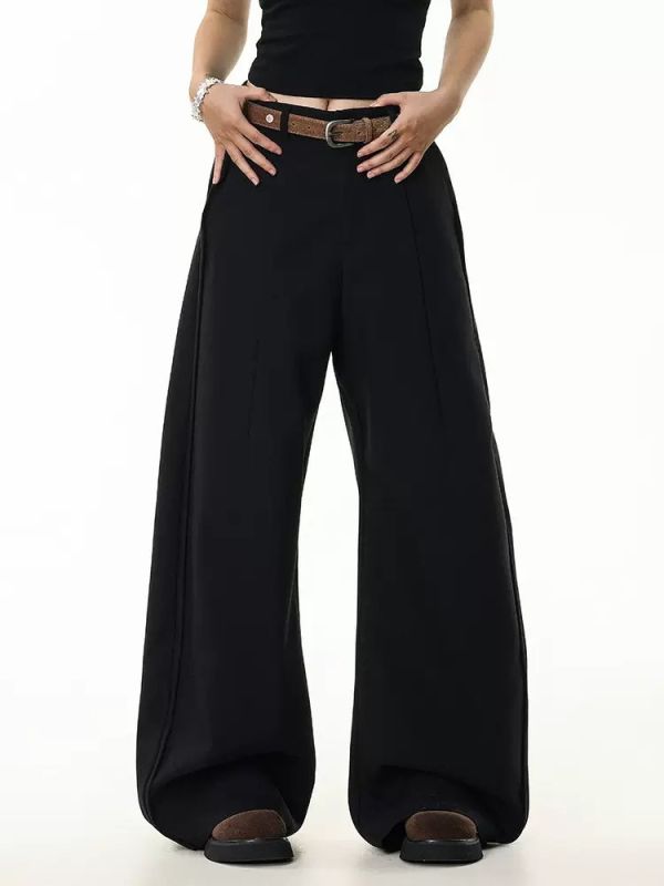 韓版褶皺高質感西裝彎刀褲 