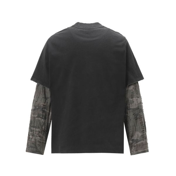 美式破損假兩件洗水長T 