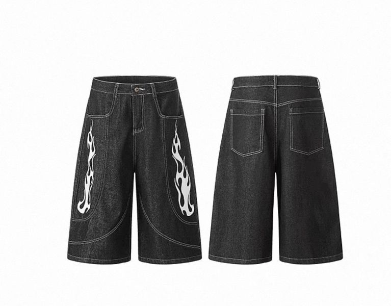 美式火焰七分牛仔褲 