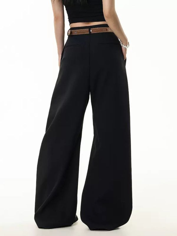 韓版褶皺高質感西裝彎刀褲 