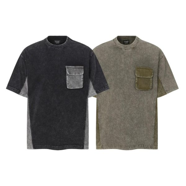 拼色舊感口袋短T 