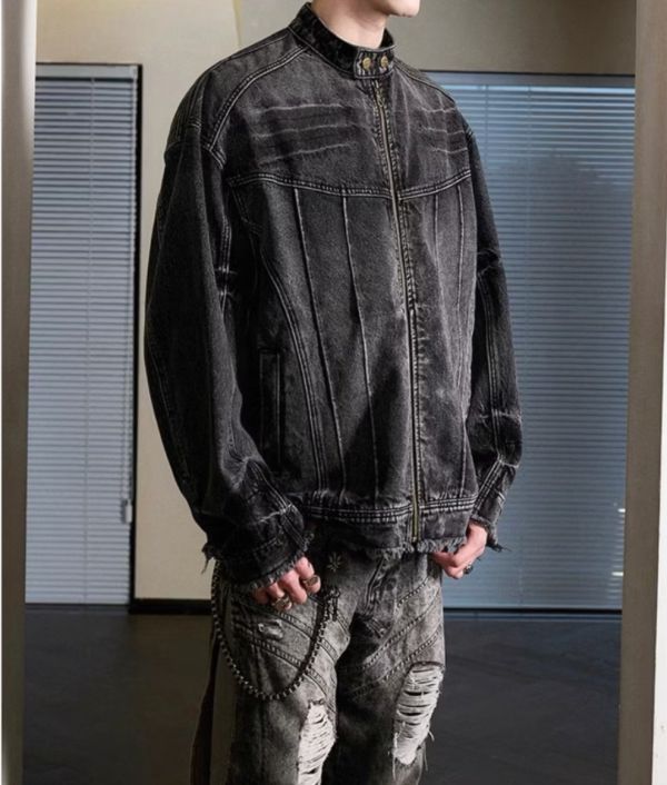 立領水洗牛仔外套 