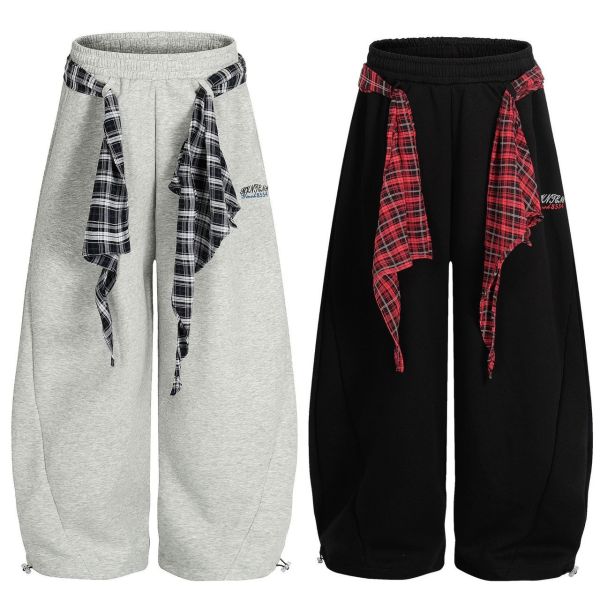 美式格紋棉質彎刀褲 