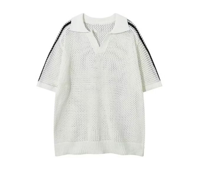 三線簍空針織上衣 