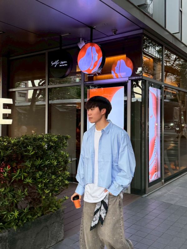 韓國寬短素面襯衫 