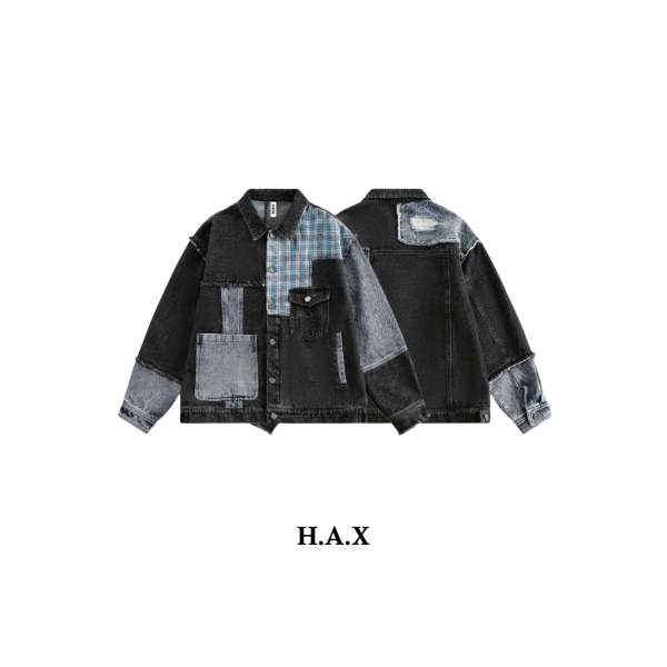 韓國拼接牛仔襯衫 