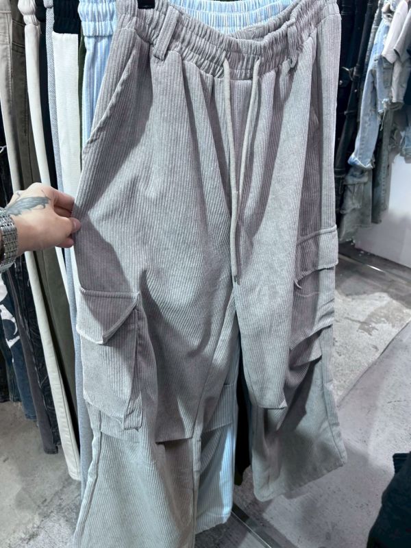 韓國燈心絨口袋寬褲 