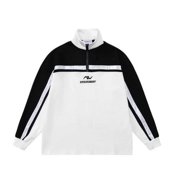 美式反光條撞色半開領上衣 