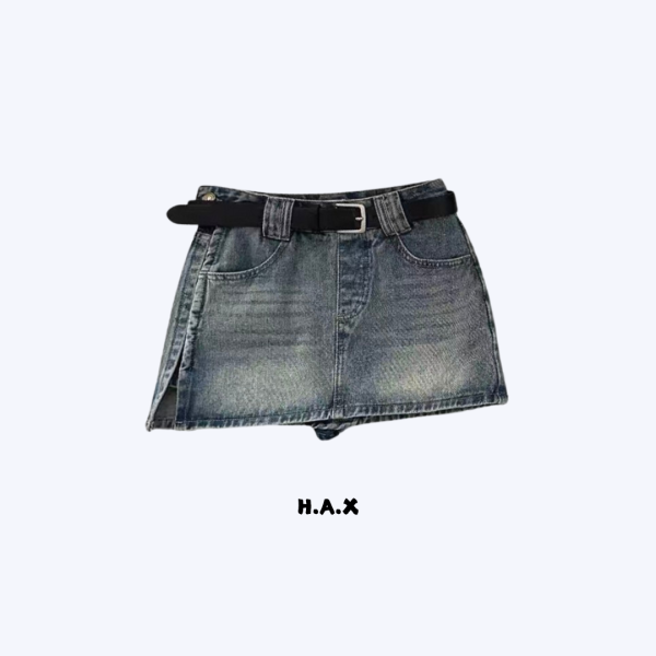 斜切韓國牛仔短裙 