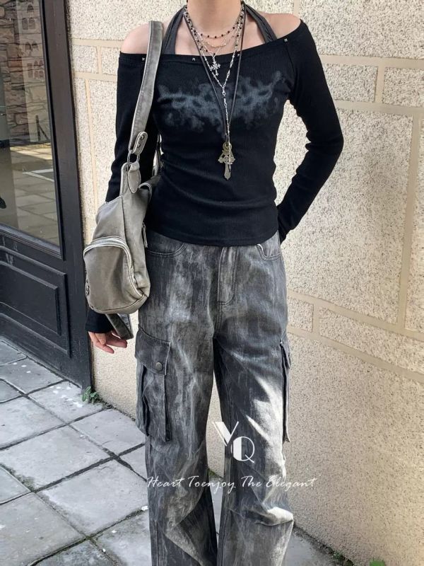 洗水扎染髒髒工裝褲 