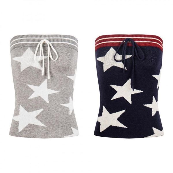 綁帶條紋星星平口短T 