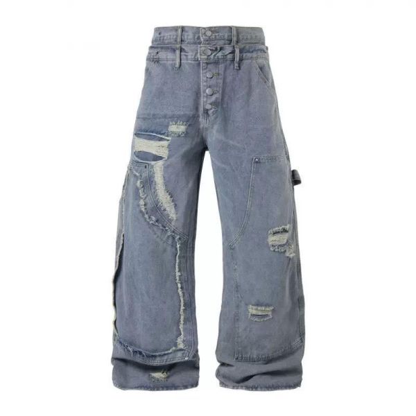 抽鬚破壞排扣彎刀褲 