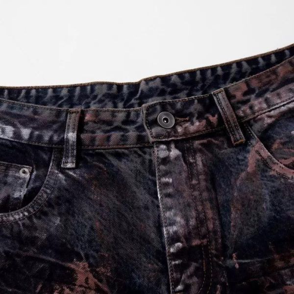 復古渲染潑墨牛仔直筒褲 