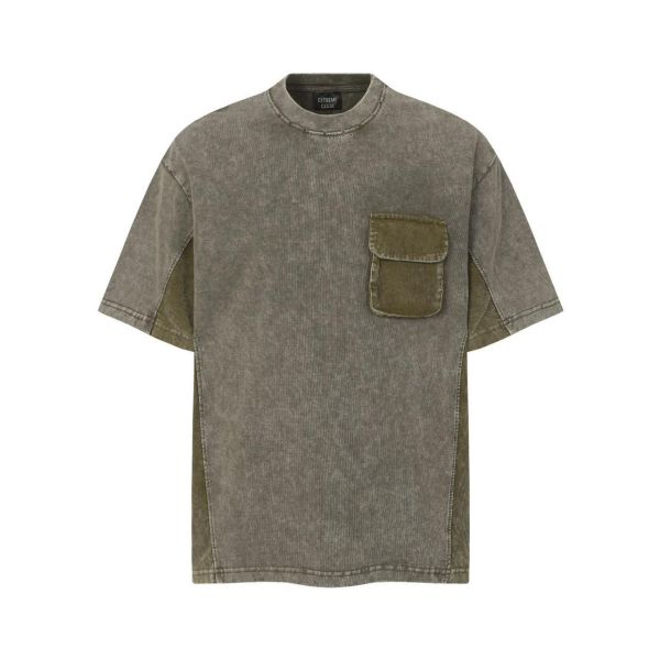 拼色舊感口袋短T 