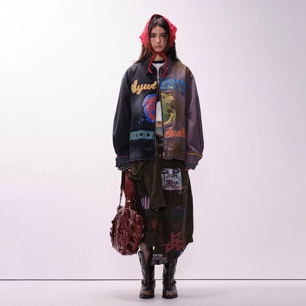 歐美塗鴉撞色拼接外套 