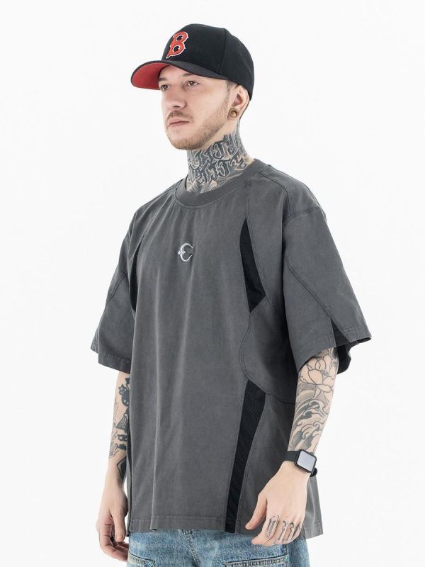 半月水洗透網解構短T 