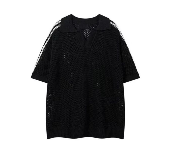 三線簍空針織上衣 