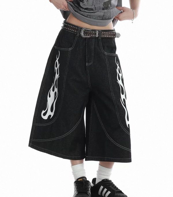 美式火焰七分牛仔褲 