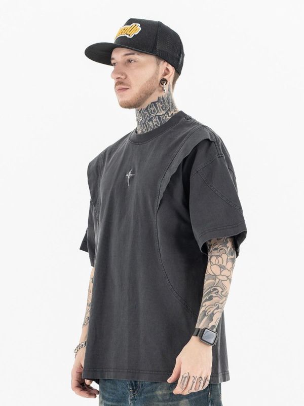 星十字水洗解構短T 