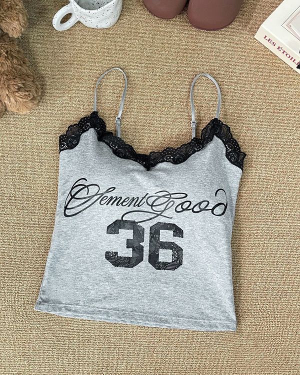 蕾絲拼色數字背心 