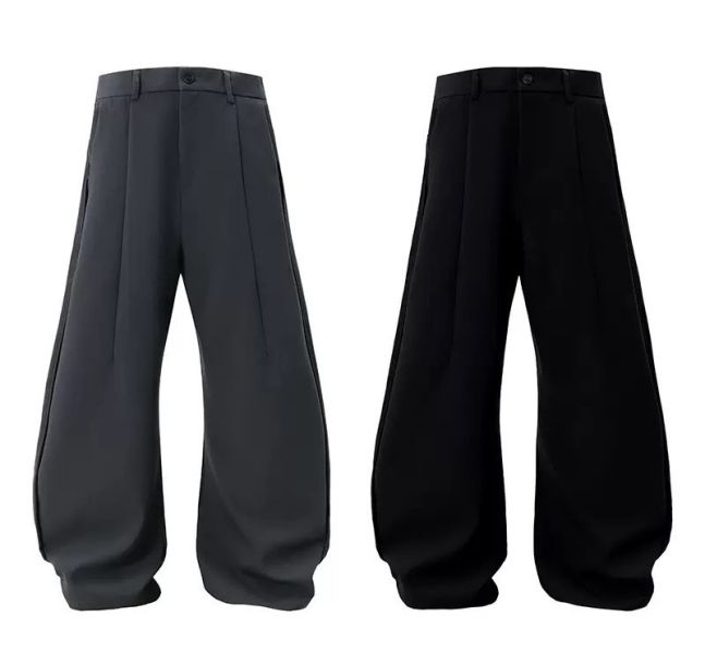 韓版褶皺高質感西裝彎刀褲 