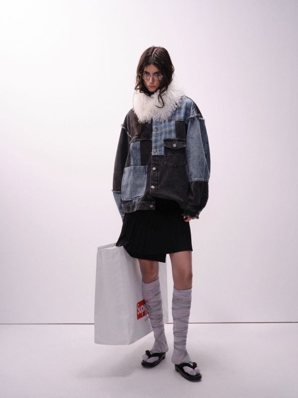 韓國拼接牛仔襯衫 