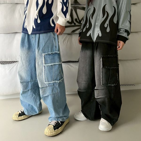 韓國毛邊口袋牛仔褲 