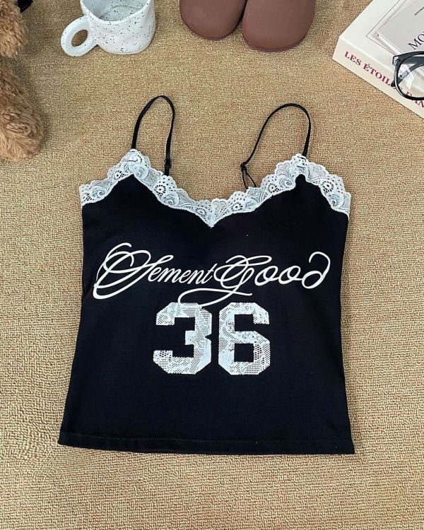 蕾絲拼色數字背心 