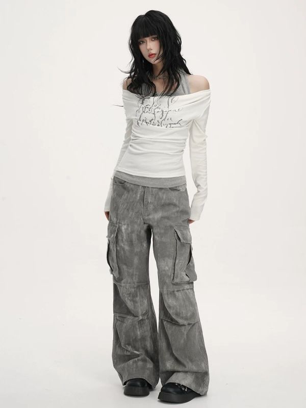 洗水扎染髒髒工裝褲 