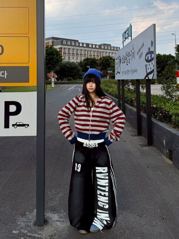 美式雙腰頭字母運動褲 