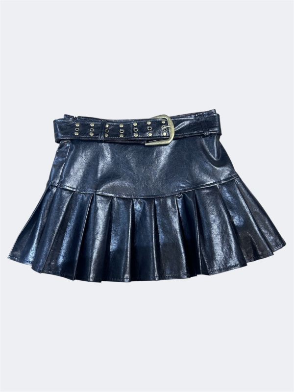 皮質百褶短裙 