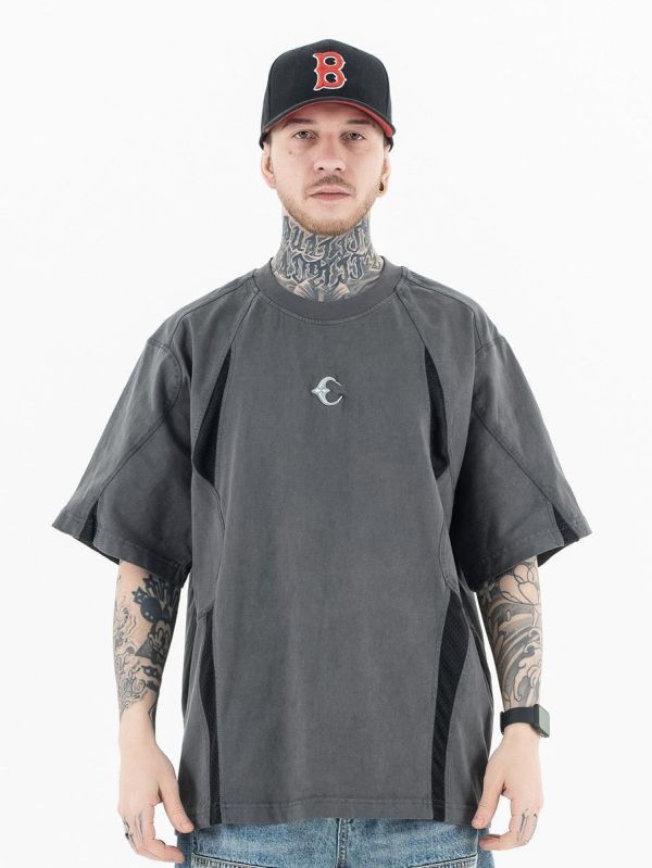 半月水洗透網解構短T 