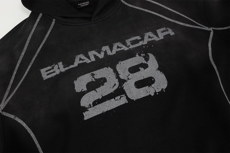 BLAMACAR28水洗髒染帽T 