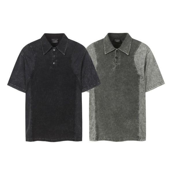 POLO立領水洗拼色短T 