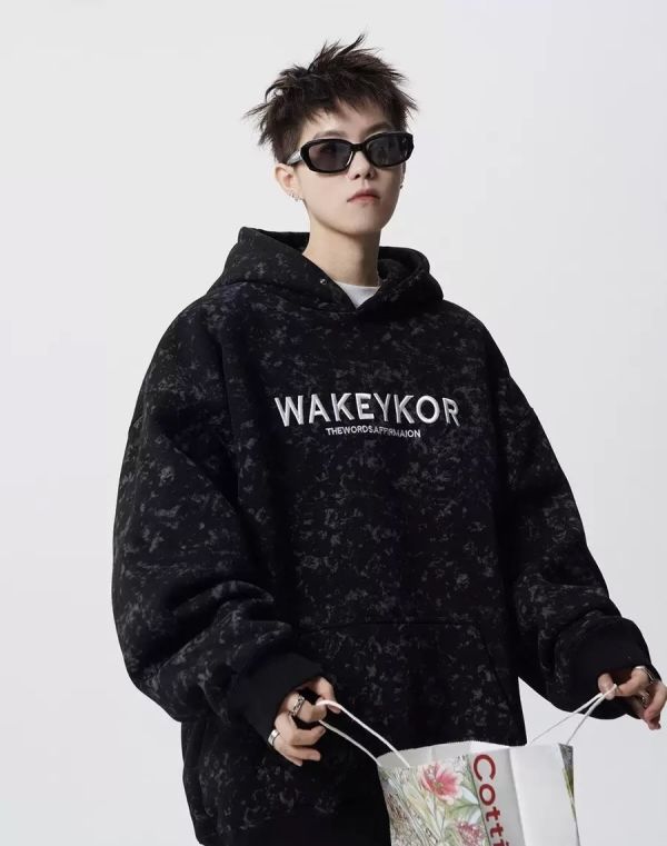 WAKEY扎染髒髒刷毛帽T 