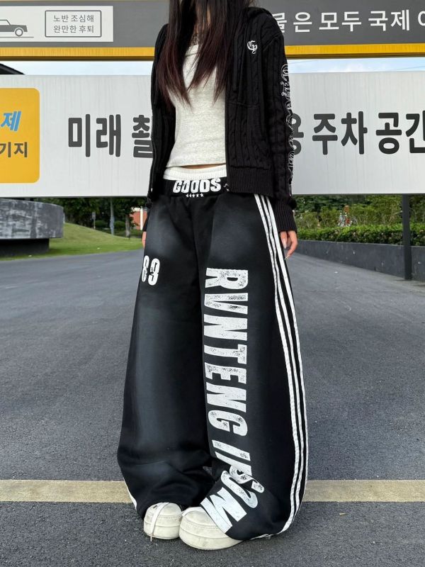 美式雙腰頭字母運動褲 