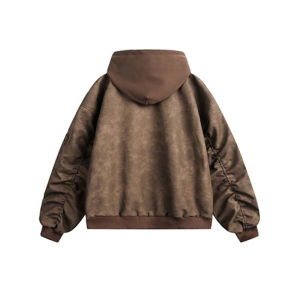 美式復古CLEAN FIT連帽皮外套 